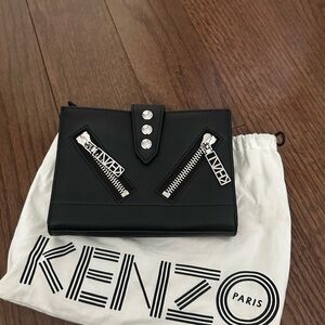 Kenzo Black Leather Clutch with Silver Accents